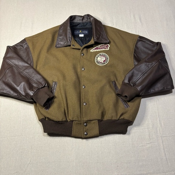 Vintage Indian Motorcycle Patches Brown Leather Bomber Jacket Men’s Size Large - Picture 1 of 7